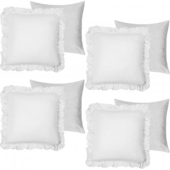 Luxury Linen Frill Cushion Pack of 4 - White