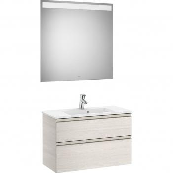 Conjunto de baño compacto Roca The Gap con mueble de 2 cajones, lavabo y espejo LED 800mm en acabado Frêne Nordic