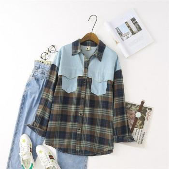 HSA Langarm Plaid Bluse für Frauen mit Taschen