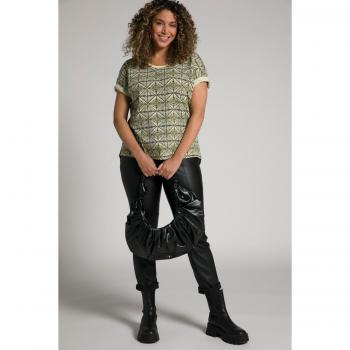 Beige Plus Size Oversized Fit Geometric Print Round Neck Cotton Tee for Women, Size 16/18