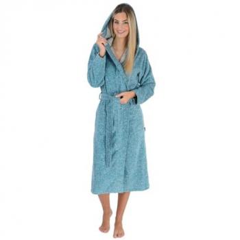 Wewo Fashion Badrobe für Damen 4630 – weicher Velours‑Mantel mit Kapuze und Gürtel