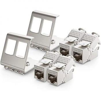 DeleyCON 4x CAT6a Keystone Jack mit 2x 2-Port Hutschienenadapter