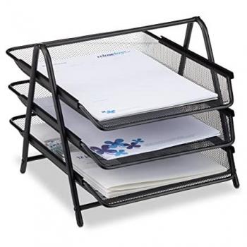 Metal Desk Organizer with 3 Tier Paper Tray – Relaxdays