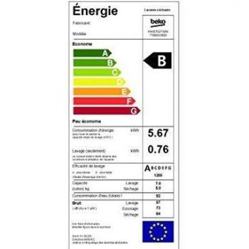 Lave-linge SÃ©chant 7Kg 1200 trs/min Blanc - BEKO - HWD7527WW