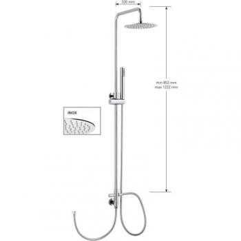 Set Doccia Cilindrico con Miscelatore e Pioggia in Acciaio Diametro 30 cm, Flessibile 60cm e Doccetta