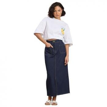 Jupe Mi-Longue PixieGirl Petite en Coton Bleu
