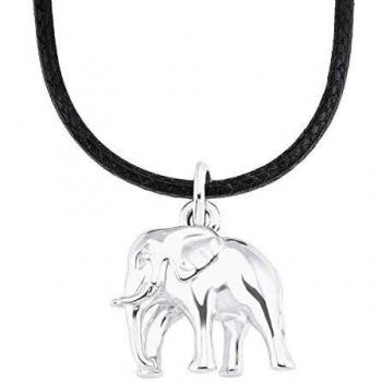 S.Oliver Unisex Kette mit Anhänger Elefant aus Leder und 925 Silber