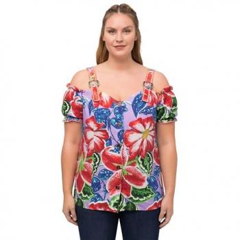 Ulla Popken Trachtenbluse Leinenmix mit Spitze, Damen, Halbarm, weiß, Größe 50/52