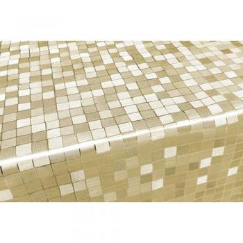 Tovaglia Lucida Plastificata Quadretti Oro 140x140 Cm