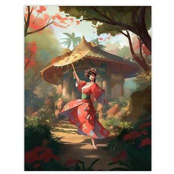 Spring Kimono Reverie: Geisha in Floral Harmony Wall Art Print