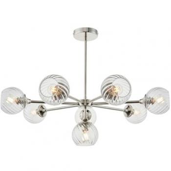 Allegra 8 Light Multi Arm Glass Shade Ceiling Pendant Bright Nickel - Endon