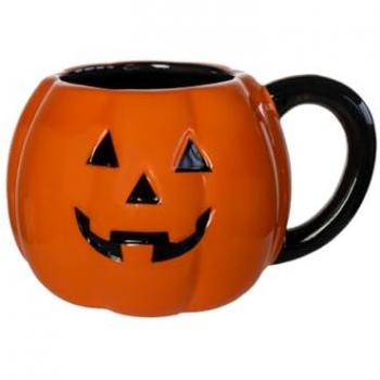 Horror-Shop Grinsende Halloween Kürbis Tasse mit schwarzem Henkel