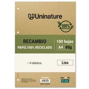 Grafoplas Recambio reciclado A4 100 hojas 90gr liso con taladros Uninature 53392800