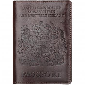 Shvigel Leather Passport Holder - British Passport Cover Case (Glossy Brown)