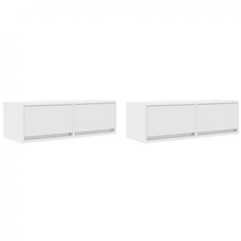 Unità TV a Parete Bianco 2 pezzi – Legno Multistrato 80×31×25,5 cm