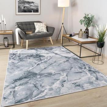 Alfombra Paco Home Marble 247, Rectangular, 200x280 cm, Pelo Corto, Diseño Moderno de Mármol, Lavable, Color Gris
