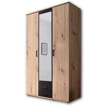 Stella Trading CHICAGO Eleganter Kleiderschrank mit viel Stauraum - Vielseitiger Drehtürenschrank in Artisan Eiche Optik und Absetzungen in Anthrazit - 120 x 197 x 54 cm