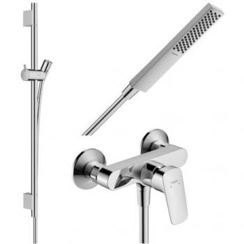 Hansgrohe Pack Mitigeur Douche Mécanique Logis + Barre Unica S Puro + Flexible + Pommeau Pulsify E Chromé Rose Taille Unique