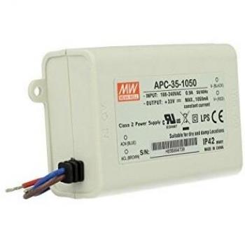 Trasformatore per LED CC MeanWell APC-35-1050 1050mA 11V-33V DC 35W Corrente Costante IP42
