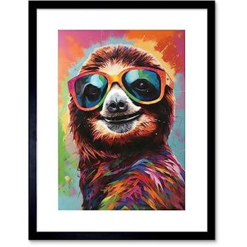 Vibrant Sunglassed Sloth Wall Art – 9 by 7 inches