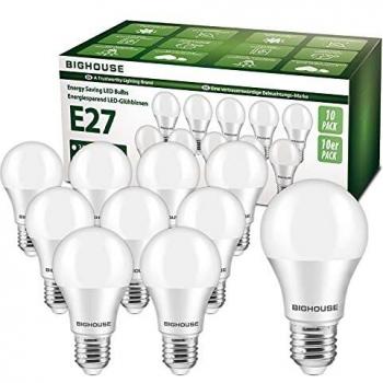 EcoGlow 800LM E27 LED Lights Bulbs, 9W Equivalent to 60W Incandescent Bulb (Warm White, 10 Pack)