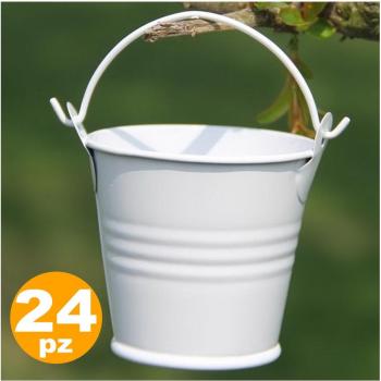 Set di bomboniere in latta verniciata: 24 secchielli bianchi