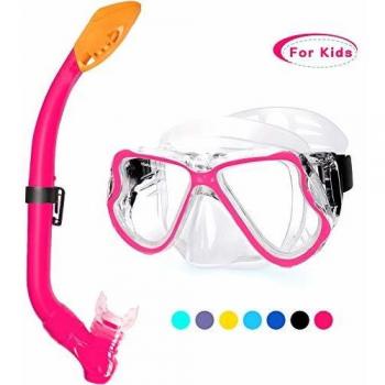 Karvipark Dry Snorkel Set with Panoramic Wide View Mask and Easy Breathing Snorkeling Gear for Adults and Kids (Pink)