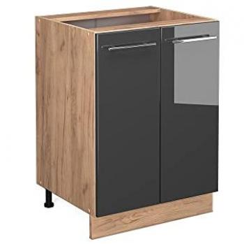 Mobiletto base cucina Fame-Line, Antracite lucido 60 cm senza piano di lavoro