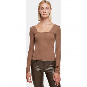 Maglietta a Maniche Lunghe Donna Scollo Quadrato Verde Scuro M