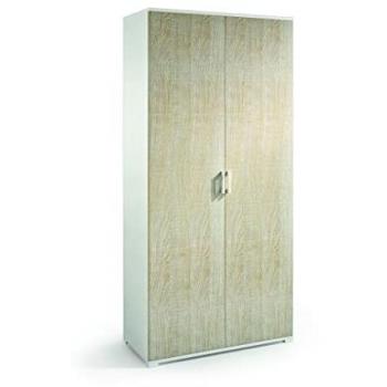 Armadio Multiuso da Bagno h 195Cm Bianco con 2 Ante in Rovere