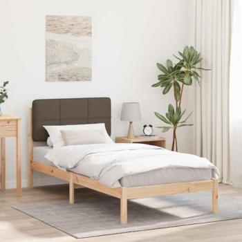 Letto in Legno Massello con Testiera Grigia 75 x 190 cm