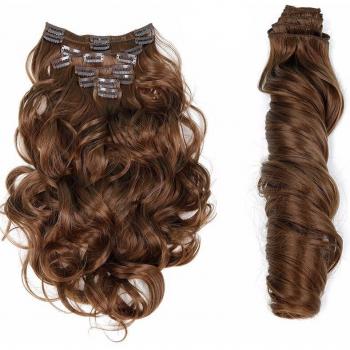 22-Inch Wavy Clip-In Hair Extensions - 8 Pieces, Heat-Resistant Synthetic Natural Hair