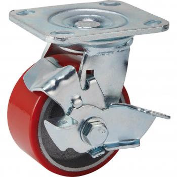 Draper 100mm Dia Swivel Plate Fixing Polyurethane Wheel w Brake SWL 250Kg65524