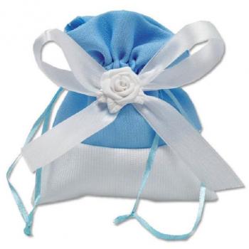 12 Sacchetti Stoffa Porta Confetti Rosa Bianca Matrimonio Battesimo Bomboniera Celeste