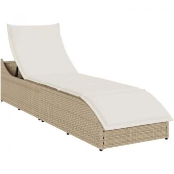 VidaXL Portable Sun Lounge with Cushion & Storage – Beige Poly Rattan