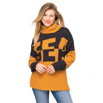 Laurasøn Strickpullover Pullover Colorblocking Wording SEA zweifarbig
