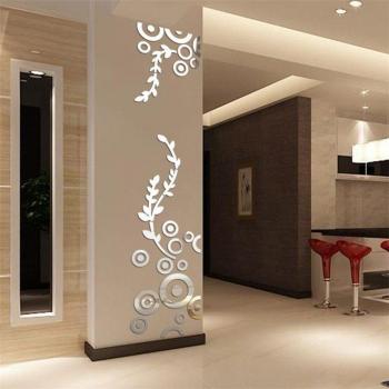 3D Acrylic Mirror Wall Sticker - Large Flower Vine Branches