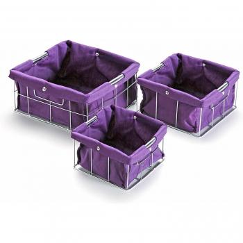 BIGBUY HOME - Set Di Scatole Per Sistemare Impilabili Viola Cotone