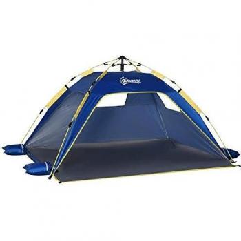 Tenda da Spiaggia Pop Up Outsunny con 2 Finestre Traforate e Porta Richiudibile, 220x173x120cm Blu e Giallo