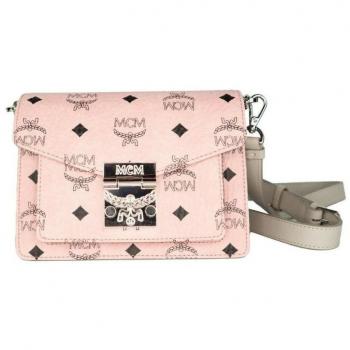 MCM Cross Body Bags Female Pink Size ONE SIZE Soft Pink Leather Mini Flap Lock Crossbody Handbag