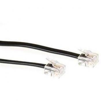 ACT Zwarte 3 meter platte telefoonkabel met RJ11 connectoren