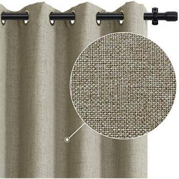 Rose Home Fashion 100% Blackout Curtain Set with Eyelet, 2 Panels Thermal Insulated Linen Look Blackout Curtains with Blackout Liner for Bedroom Livingroom, 46 x 90