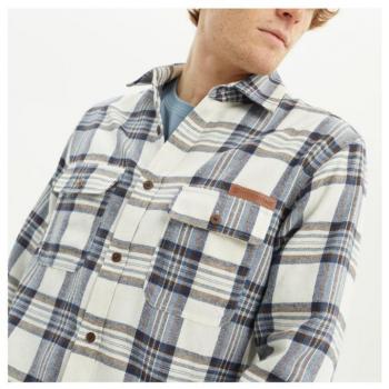 Camisa Hydroponic Gaviota de Manga Larga en Blanco Azulado con Patrón Check