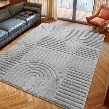 Allotapis – Tapis Scandinave 3D Graphique Taro Argenté 140x200