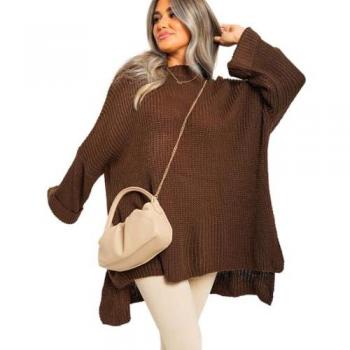 IKRUSH Brown Faye Women's Oversized High-Neck Jumper (M/L)