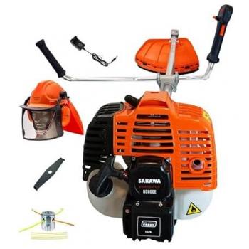 Decespugliatore Fisso 32mm Avviamento a Batteria con Testa in Alluminio, Casco e Disco Trituratore SAKAWA