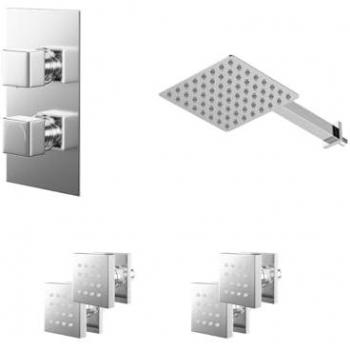 Cubix Polished Chrome Twin Thermostatic Shower Valve with Diverter and 4 Body Jets