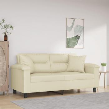 VidaXL Kunstleder-Sofa 2-Sitzer Creme mit Zierkissen