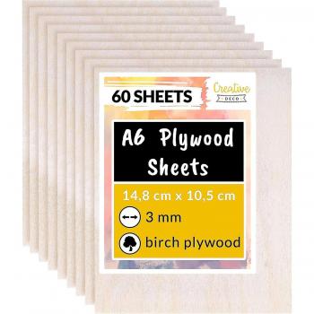 Creative Deco 60 x Tablero de Madera Contrachapada A6 de 3 mm