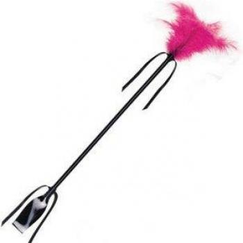 Chicote Equestre Preto com Plumas Fúcsia 52 cm